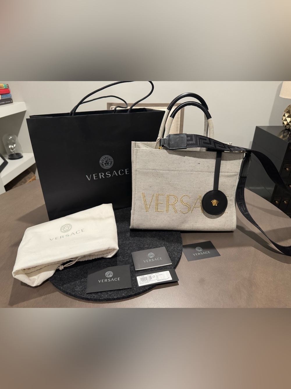 Versace Gray and Gold Canvas Tote Bag - Picture 1 of 9